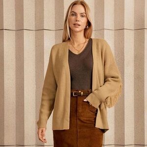 GRACE KARIN Long Sleeve Cardigan Chunky Knit Fringed Sweater Khaki XL NWOT